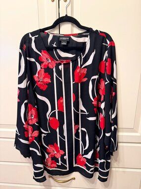 LIZ CLAIBORNE Women’s Black‎ White & Red Long Sleeve Blouse Tunic (Plus 3X)
